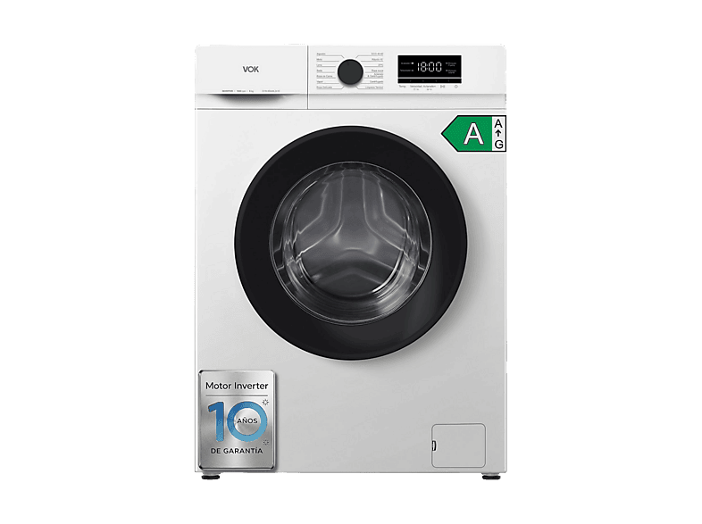 Lavadora de carga frontal - Vok EVW-6BAWL2410, Motor Inverter, 6 kg, 1000 rpm, 14 programas, Blanco