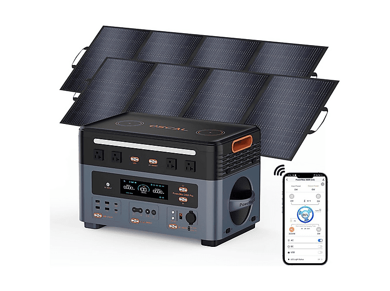 Estación de energía - Oscal PowerMax 2400PRO con 2 panel solar de 200 W