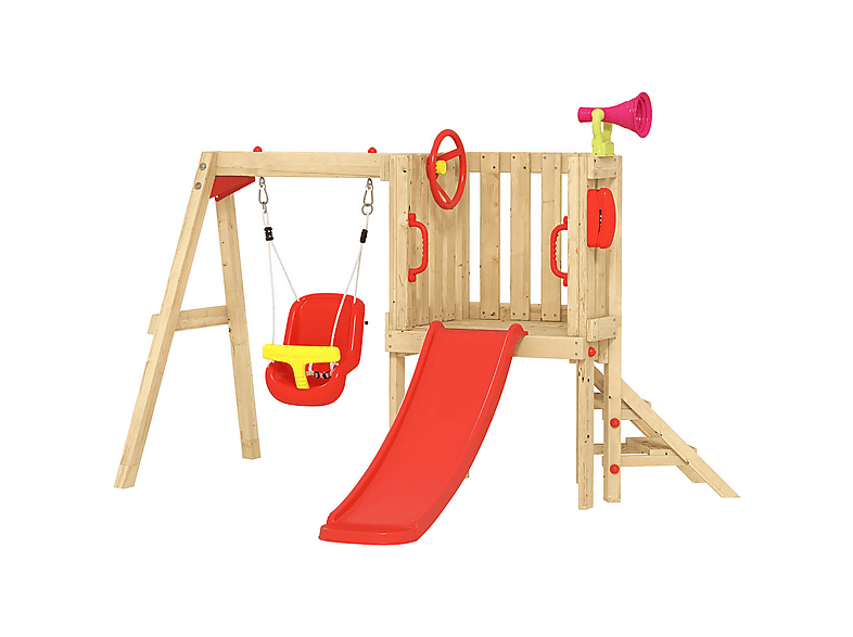 Columpio Tobogán Infantil - Outsunny 344-070V01RD, a partir de 18 mes(es), Rojo