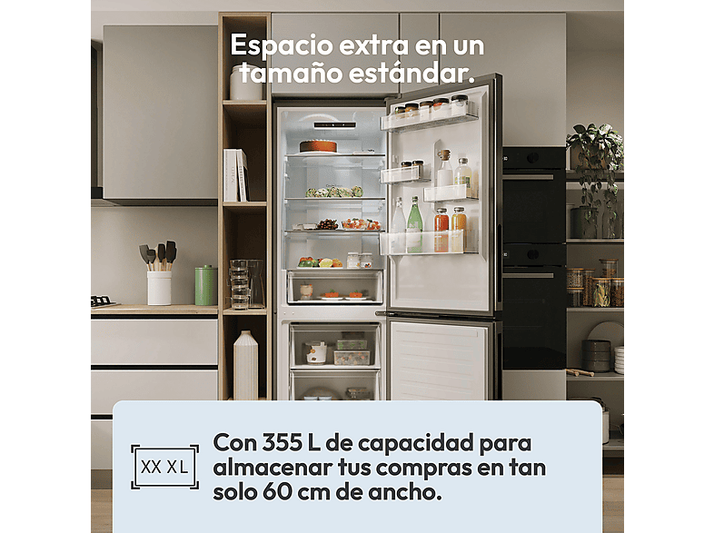 Frigorífico combi integrable - Candy CNCQ2T618CX, No Frost, Dinámico (con ventilador), Altura 185 cm, Capacidad 355 l, Acero inoxidable — foto 7