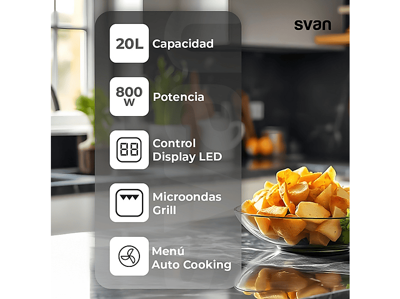 Microondas de integración - Svan SMWI2800DGB, 800 W, 5 potencia, 20 l — foto 5