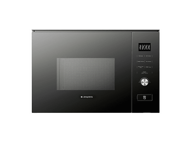 Microondas integrable - Aspes AMWI2800DGN, 800 W, 5 potencia, 20 l, Cristal negro