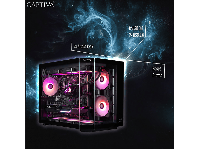 PC Gaming - Captiva PC Highend Gaming I89-799 (i7-14700F/RTX5070 Ti 16GB GDDR7/SSD 2TB/32GB/WLAN/Windows 11 Home 64-bit), Intel Core i7 14700F, Negro — foto 6
