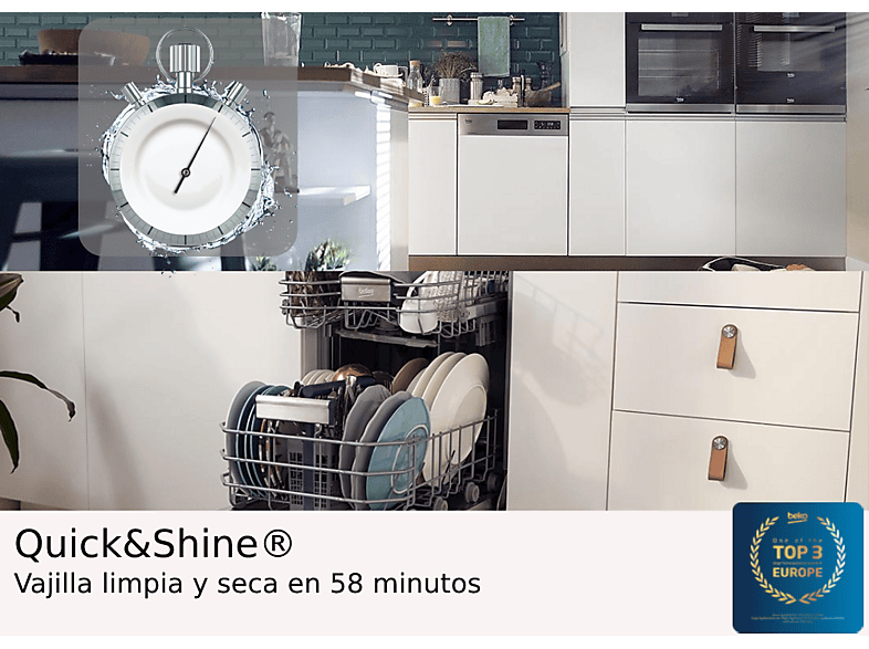 Lavavajillas integrable - Beko DIS35023, 10 servicios, 5 programas, 45 cm, Media carga, ProSmart, Sin panelar — foto 8