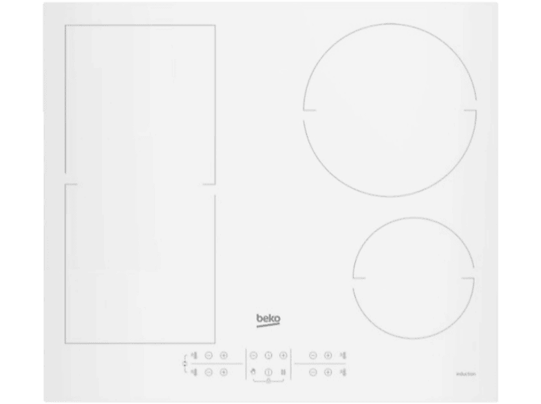 Placa de inducción - Beko, Placa inducción- Beko HII64200FMTW, 4 zonas + 1 FlexiZone, IndyFlex, Función Booster, Blanco