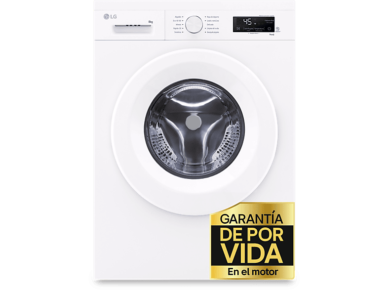Lavadora carga frontal - LG F4X1008NWH, 8 kg, 1400 rpm, 10 programas, AI Direct Drive™, ThinQ™, Blanco Marfil