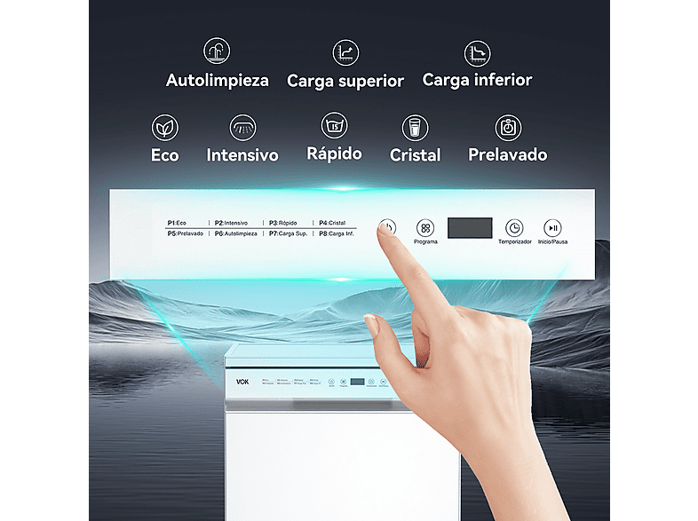 Lavavajillas libre instalación 60 cm - Vok EVD-14FCWAD, 8 programas, 60 cm, Blanco — foto 5
