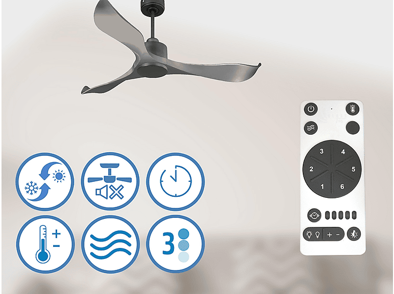 Ventilador de techo - Purline TrawanganD132C0365187, 6 velocidades, Negro — foto 3