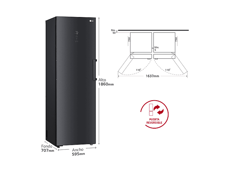 Congelador vertical - LG GFM61MCCSF, 324 l, 186 cm, No Frost, LinearCooling™, Negro — foto 3