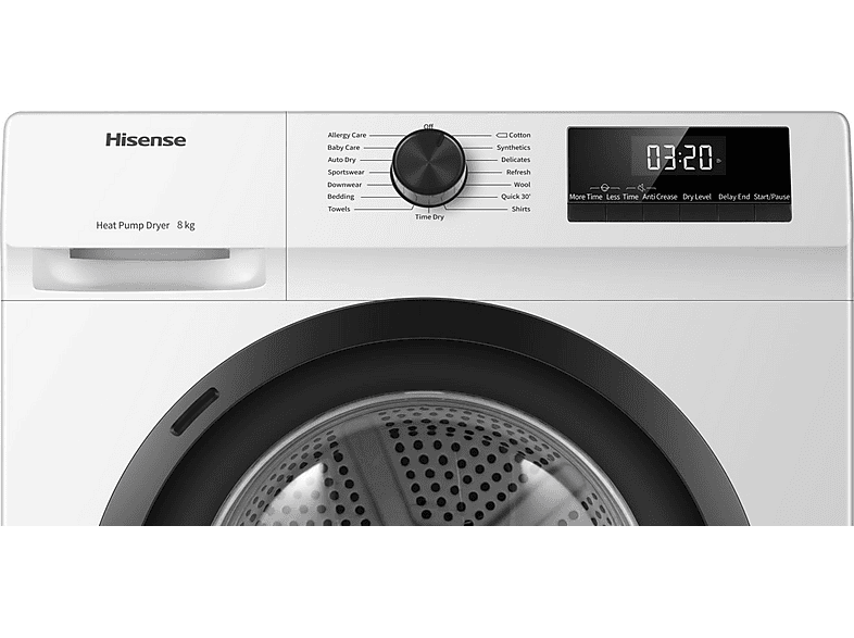 Secadora bomba de calor - Hisense DHQE800BW2 , Eléctrico, 8 kg, 16 programas, Blanco — foto 6