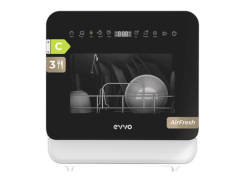 Lavavajillas compacto - Evvo Mini D Trip 3, 10 programas, 430 mm, Blanco