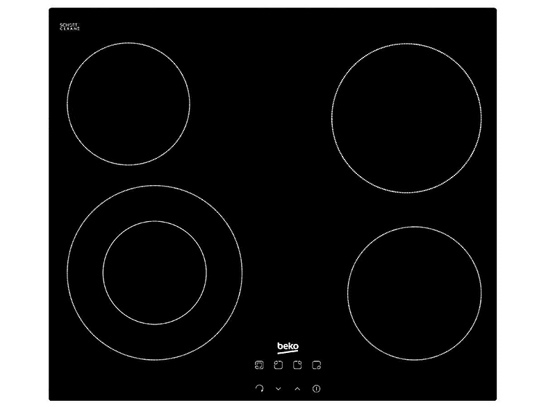 Placa de vitrocerámica - Beko HIC64402E, 4 zonas, 580 mm, Negro