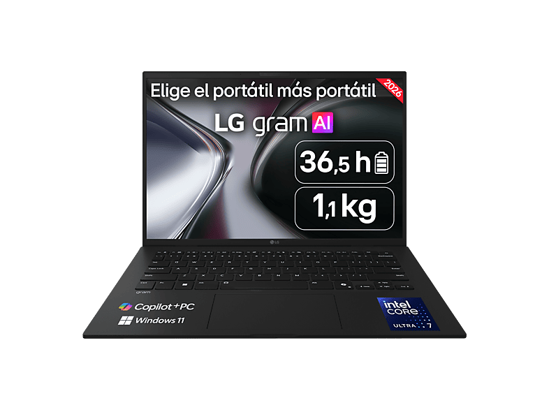 Portátil - LG Gram 14Z90U-G.AU88BN Copilot+ PC, 14" WUXGA, Intel® Core™ Ultra 7 355 49 TOPS, 32 GB RAM, 1 TB SSD, Windows 11 Home, Sin cargador — foto 1