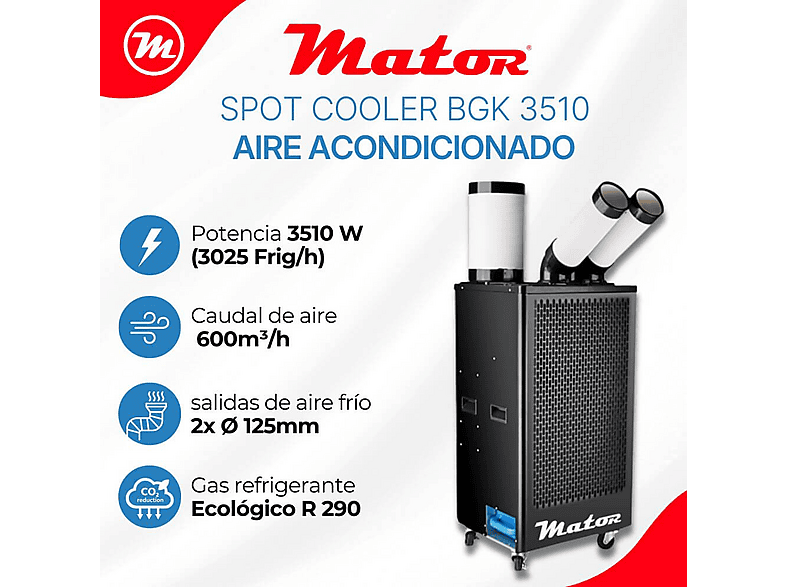 Aire acondicionado portátil - Mator SPOT COOLER BGK-3510-3.510 W, 12000 fg/h, 2 velocidades, 120 m³, Negro — foto 3