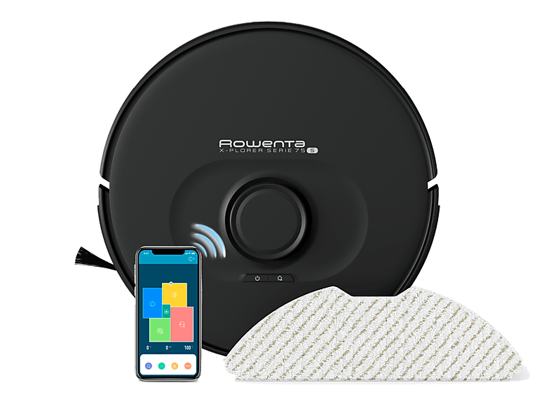 Robot aspirador - Rowenta RR8575WH, Potencia de succión 2,7 kPa, Depósito 4,1 l, Autonomía 120 min, Negro