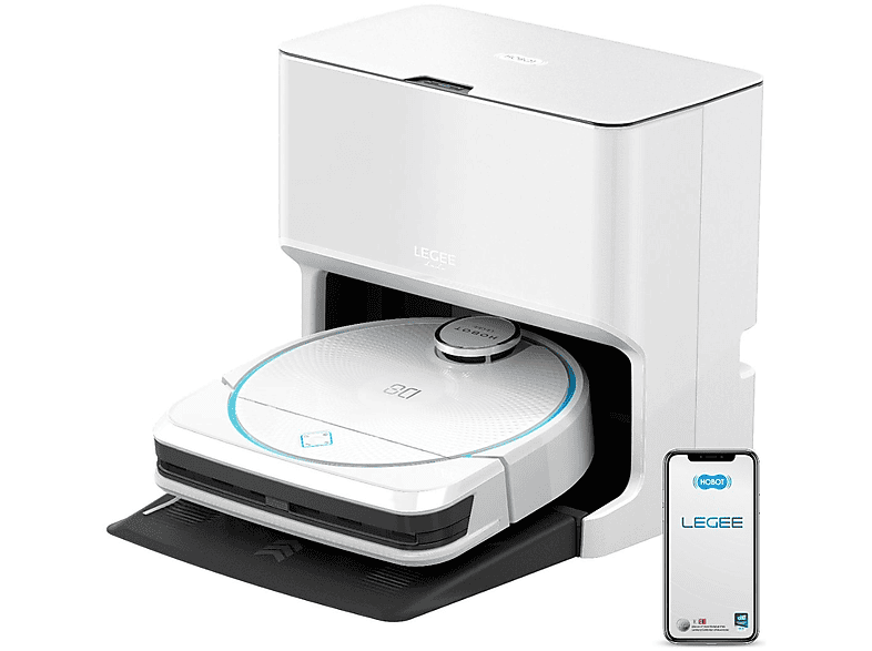 Robot friegasuelos - Smartbot Hobot HOBOT LEGEE-D8 PRO, 19 V, Potencia de succión 5000 kPa, Depósito 500 ml, Autonomía 190 min, Blanco