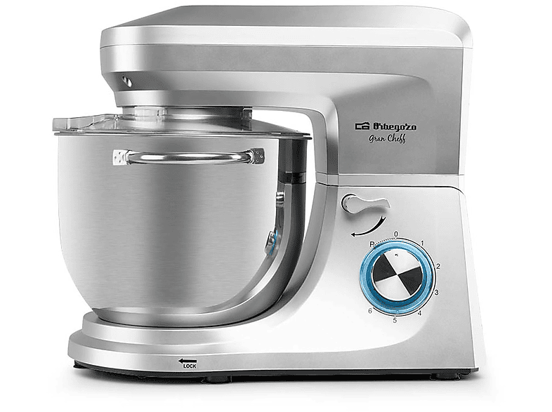 Robot amasador - Orbegozo AM8000, 1800 W, 6 velocidades, Metalizado