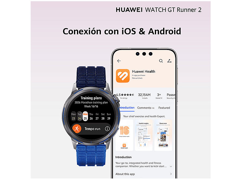 Smartwatch - Huawei WATCH GT Runner 2, Reloj Inteligente con GPS UltraPreciso en runnning, 14 días Autonom, Maratón Mode, 5ATM, ECG, Pago NFC, Naranja — foto 12