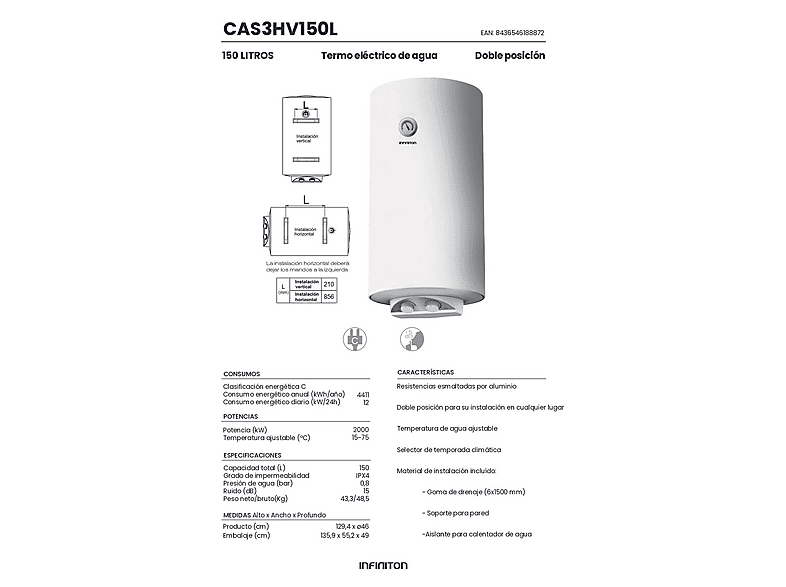 Termo eléctrico - Infiniton 091203 CAS3HV150L, Blanco — foto 2